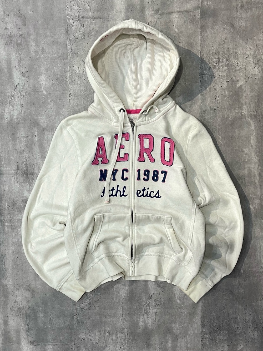 Aeropostale zip hoodie white embroidered logo womens Large cropped